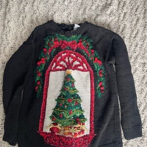 Talbots Black Sweater with Festive Tree Design